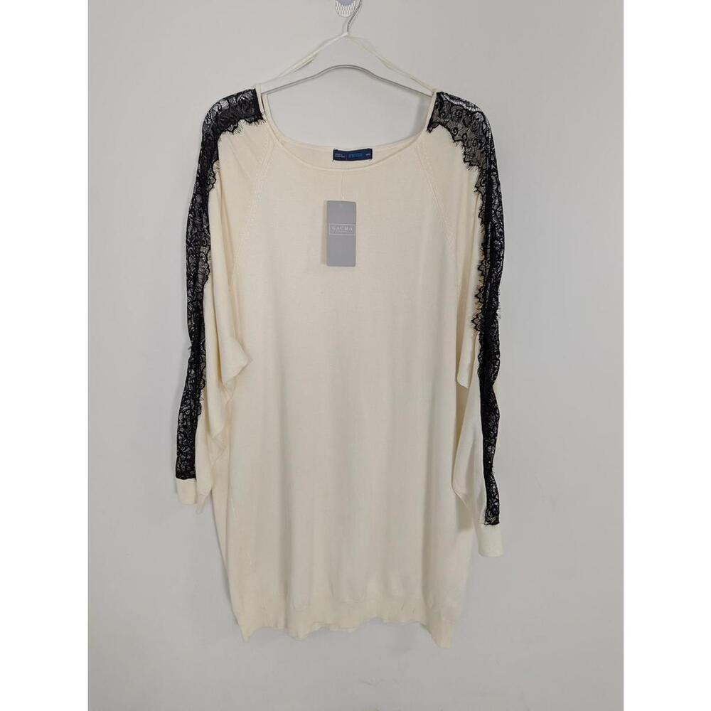 Laura Mona Women's Knit Tunic Top Size Medium Midi Dress Lace Feminine